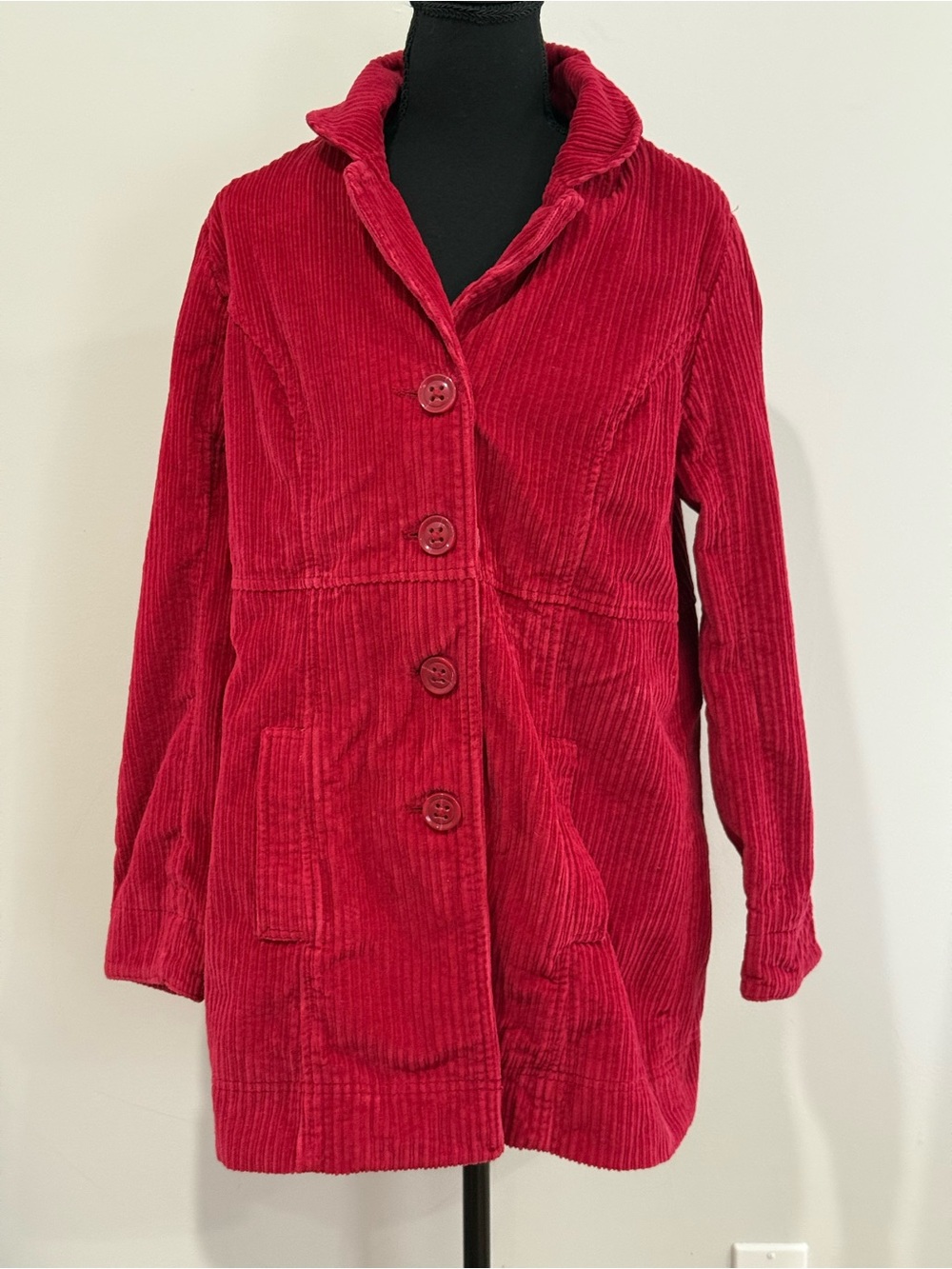 D&Co M Women’s Red Corduroy Button-Front Coat 708